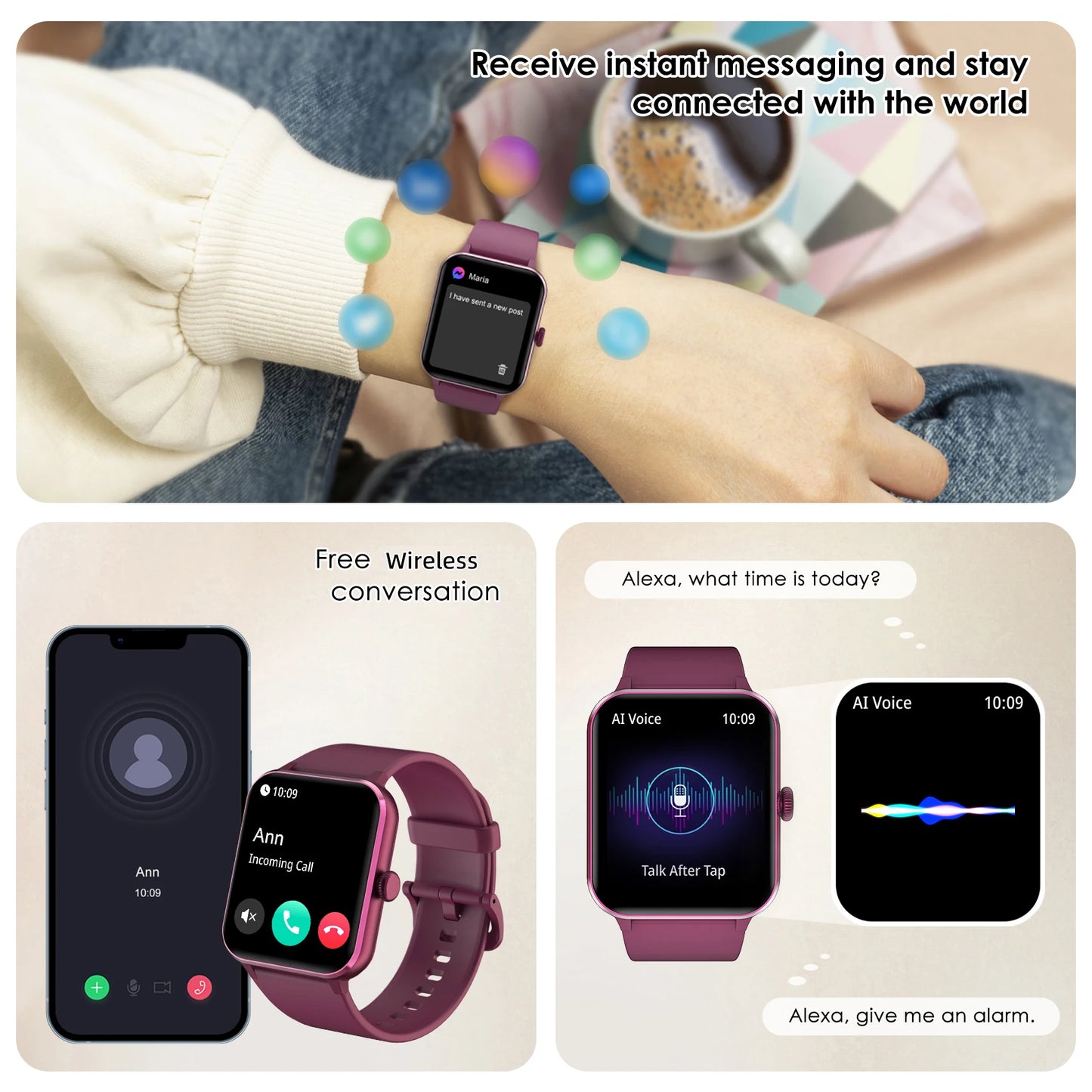 Bluetooth Call Smartwatch 1.85'' HD Display Fitness Sport Watch Heart Health Sleep