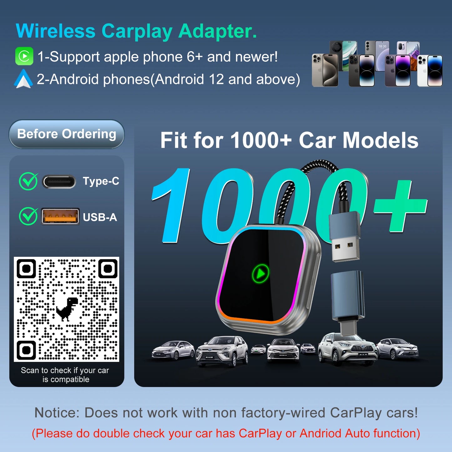 2025 New iPhone Wireless Carplay Adapter Mini Android Auto Adapter Plug & Play Apple Carplay
