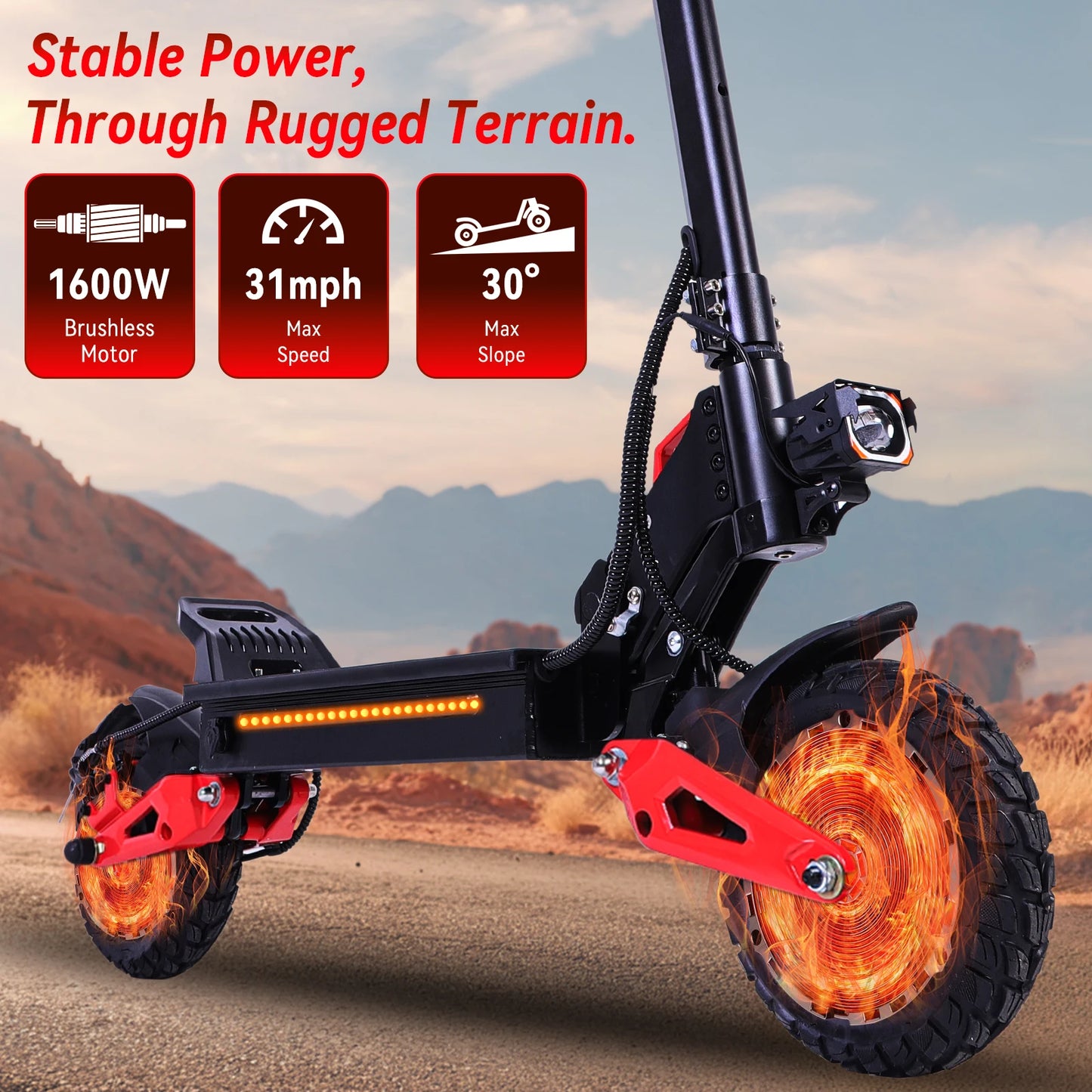 Adult Electric Scooter 1600W Motor, 11-Inch Off-Road Tyres, 48V18AH Battery, Max Speed 31mph,