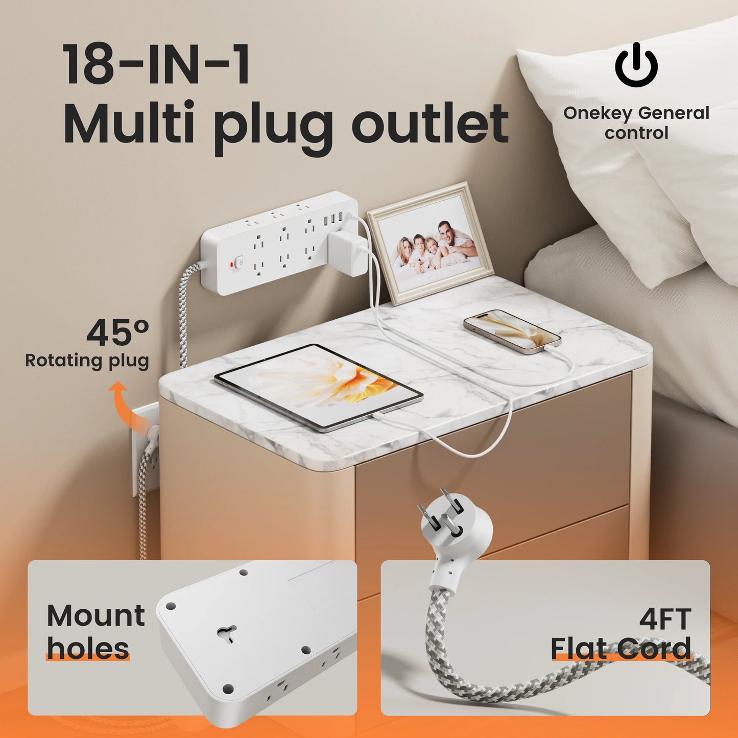 18-in-1 Multitap Power Strip US Plug AC Outlet USB Port