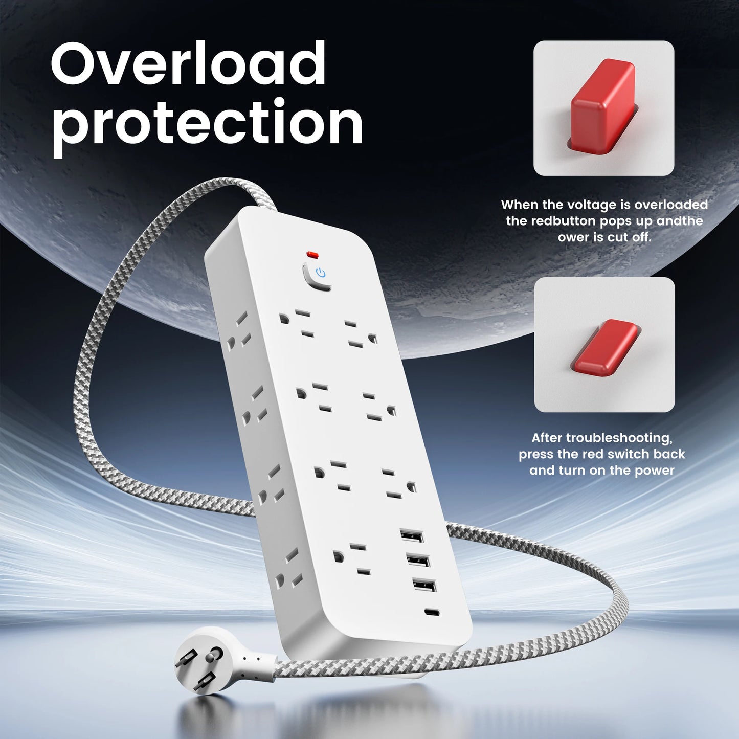 18-in-1 Multitap Power Strip US Plug AC Outlet USB Port