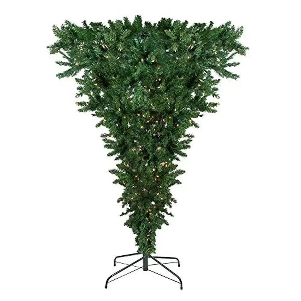 Upside Down Christmas Tree 7.5' Pre-Lit Green Spruce 500 Clear Lights 1293 Branch Tips Stand Included