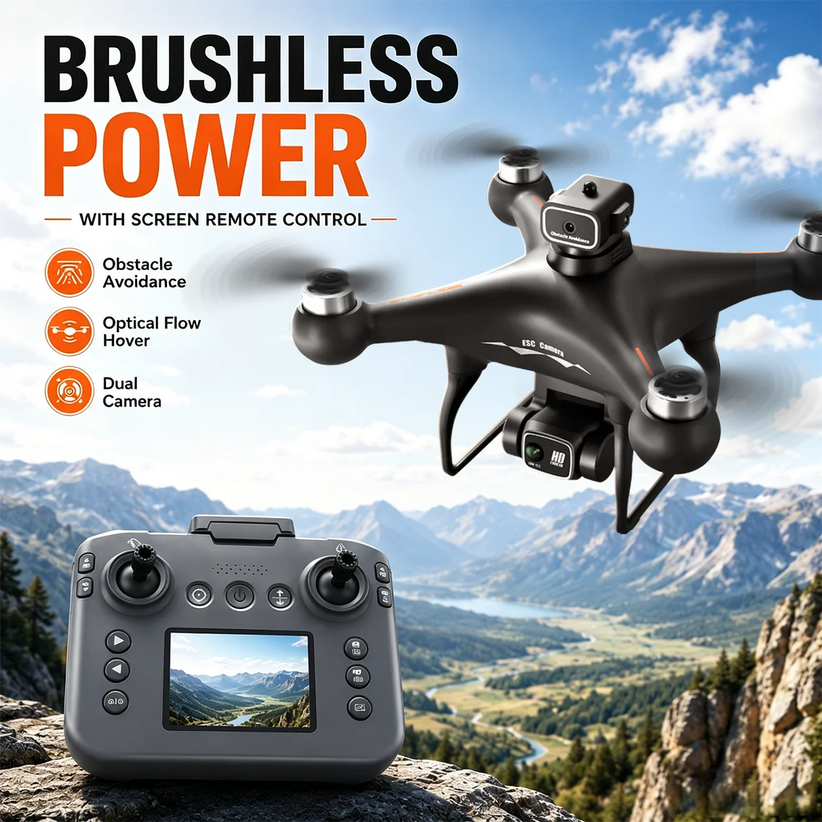 RC Drone 4K HD Dual Camera 90° Adjustable Lens Dual Camera Switch Dual Screen Switch Phone RC Image Transmission Aerial Photography Drone