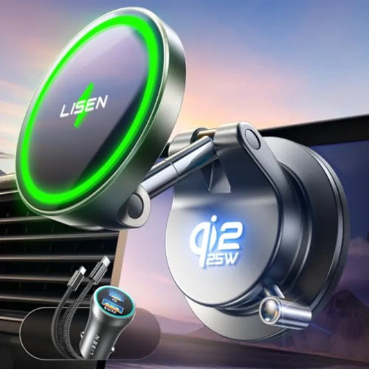 Qi2.2 25W MagSafe Car Mount Charger, Magnetic Wireless Car Charger with 54W Adapter, Magnetic Phone Holder for Car, iPhone Car