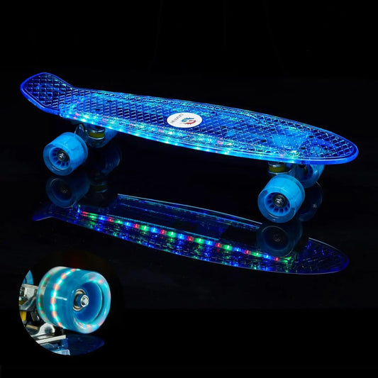 22 Inch LED Light Up Skateboard for Beginners, Complete Mini Cruiser Retro Board with Smooth Durable Wheels