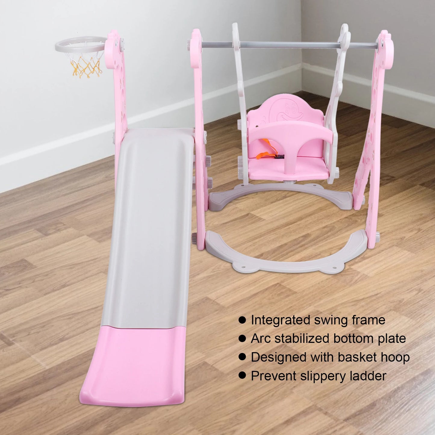 Climber Swing Set Children Play Slide Set Toddler Climber Swing Set with Basketball