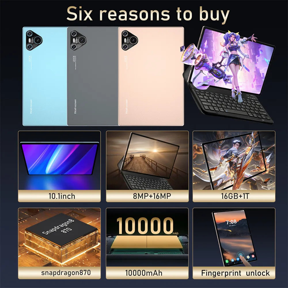 2025 New 16 Pro Tablet 10inch Android 4K 16GB+1TB Dual SIMTablet PC GPS  For Children Kids Tab