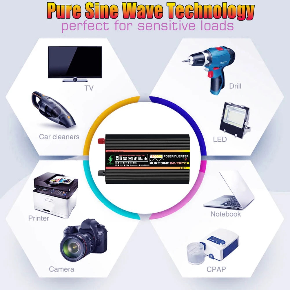10000W/12000W Car Inverter LCD Display Vehicle Smart Inverter