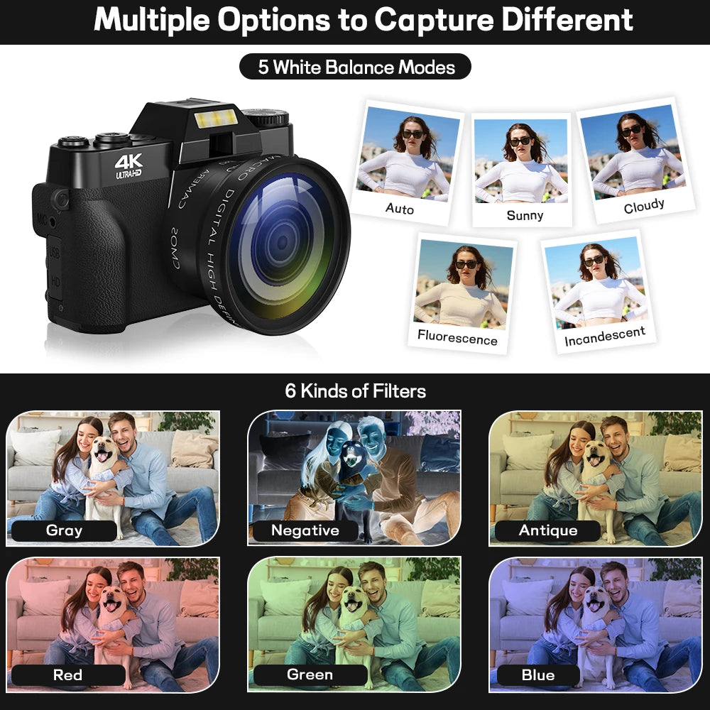 Compact Digital Photography Camera 4K WIFI Webcam Retro Vlog Recorder