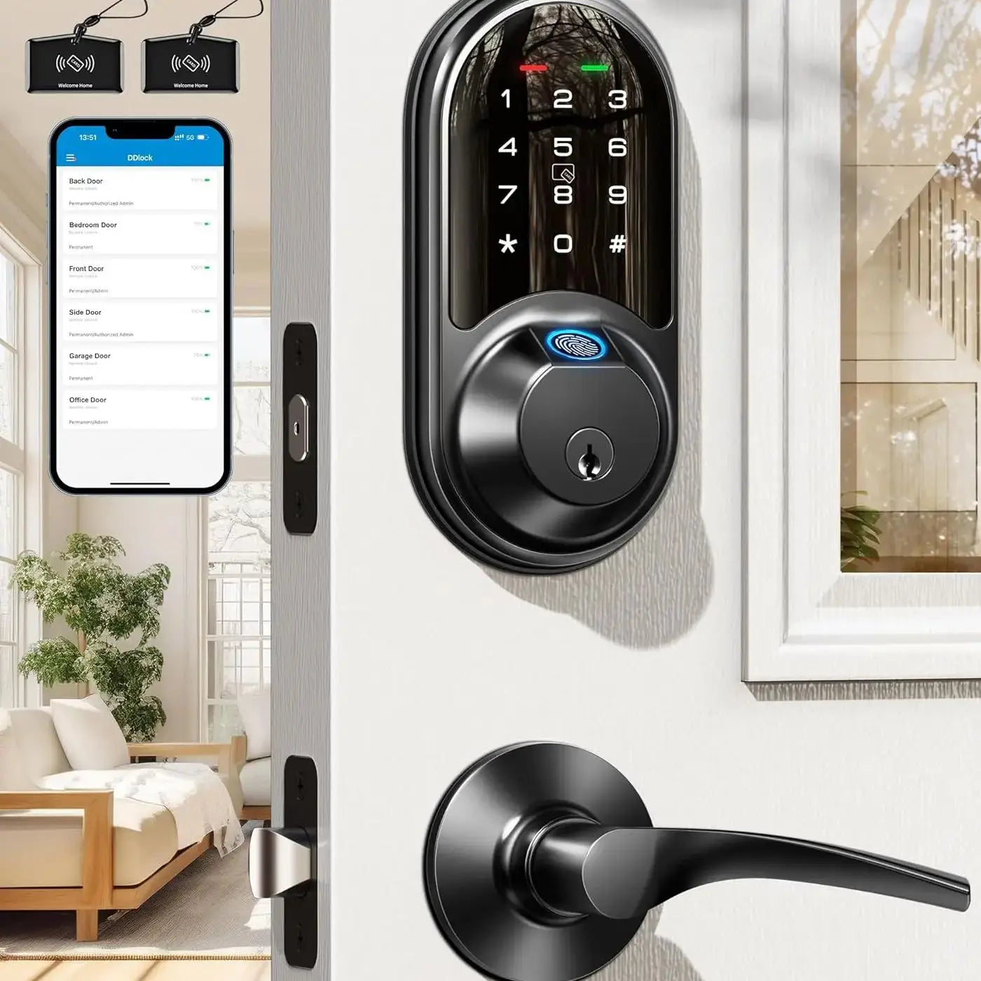 Smart Locks for Front Door, 2 Lever Handles, Fingerprint Keyless Entry, App Control