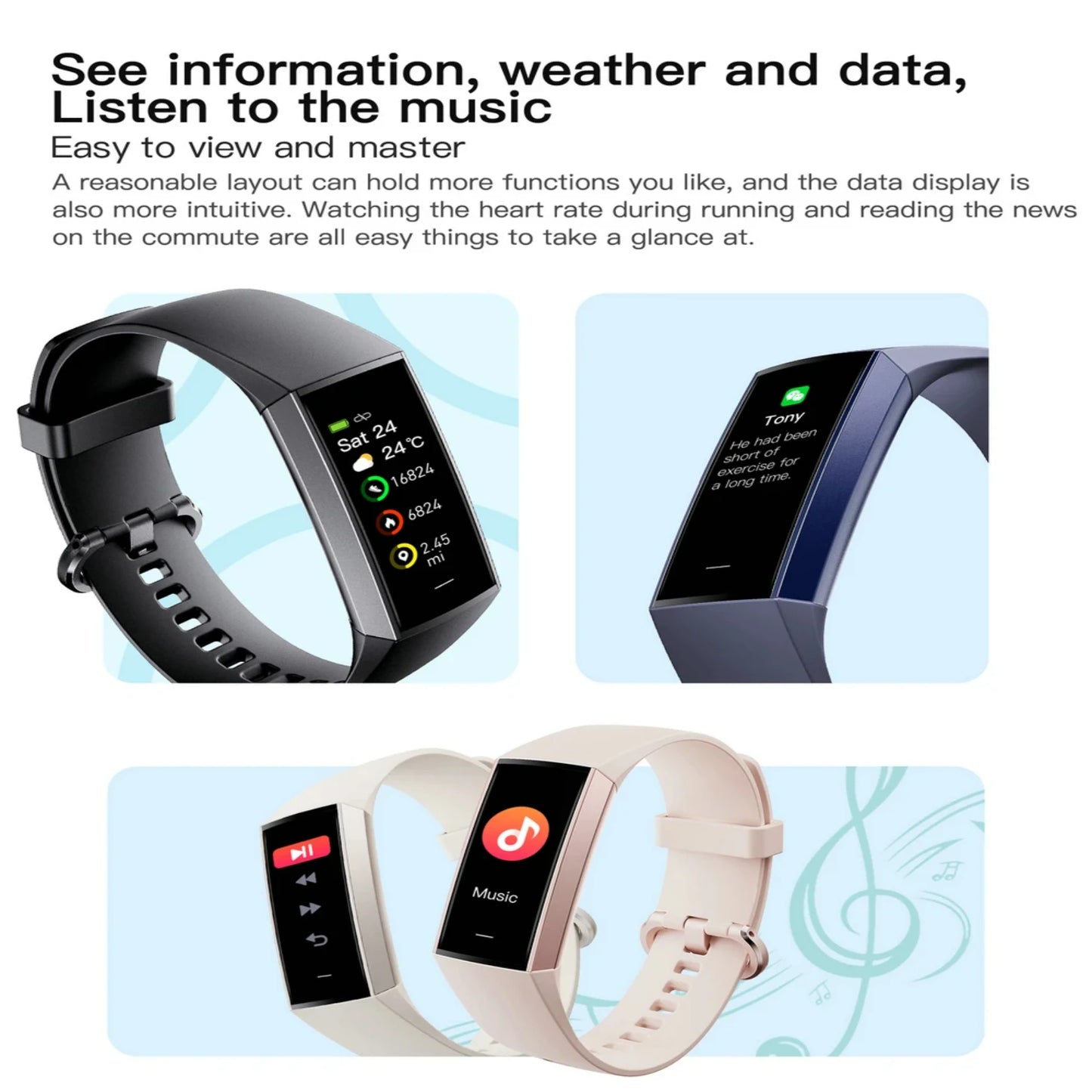 Fitness Bracelet  Women Tracker Smart Watch Always Display