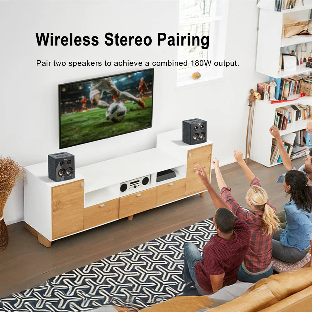 DOSS Home Bookshelf Bluetooth Speaker Powerful 90W Stereo Sound Extra Bass Subwoofer