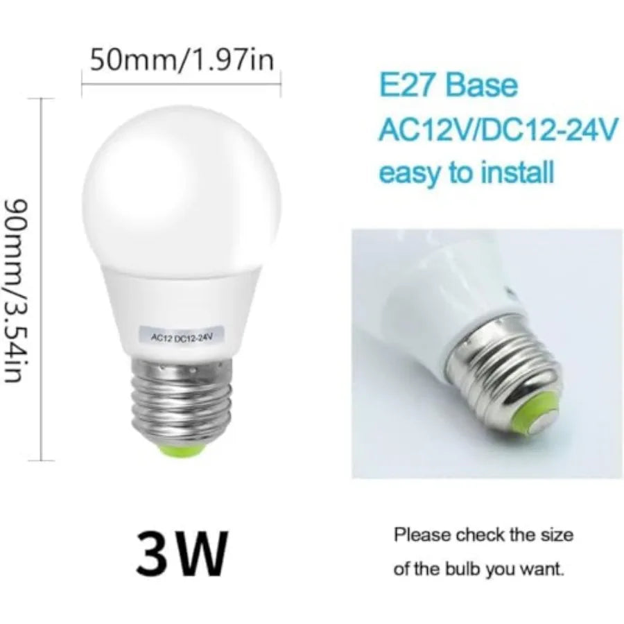 12v Light Bulb for RV Light E26 24V Led Bulb 3W Low Voltage Edison E26/E27 Base Bulbs Efficient for Off-Grid Solar Battery Syst