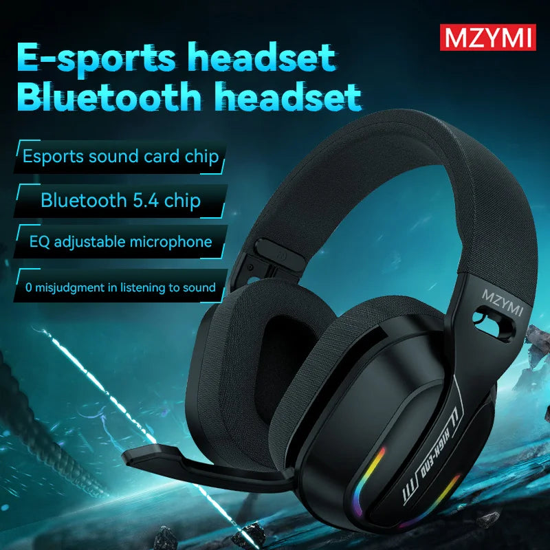 MZYMI Wireless Headphones B500 Bluetooth 5.4 Earphones RGB Lights Outdoor Sports Gaming Stereo Music Headset With Microphone