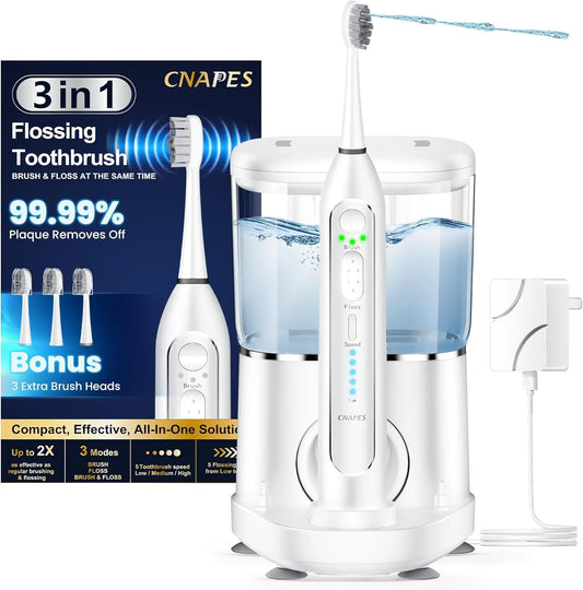 3-in-1 Electric Toothbrush with Water Flosser, Sonic for Adults, 3 Modes 5 Speeds, Rechargeable Travel Case