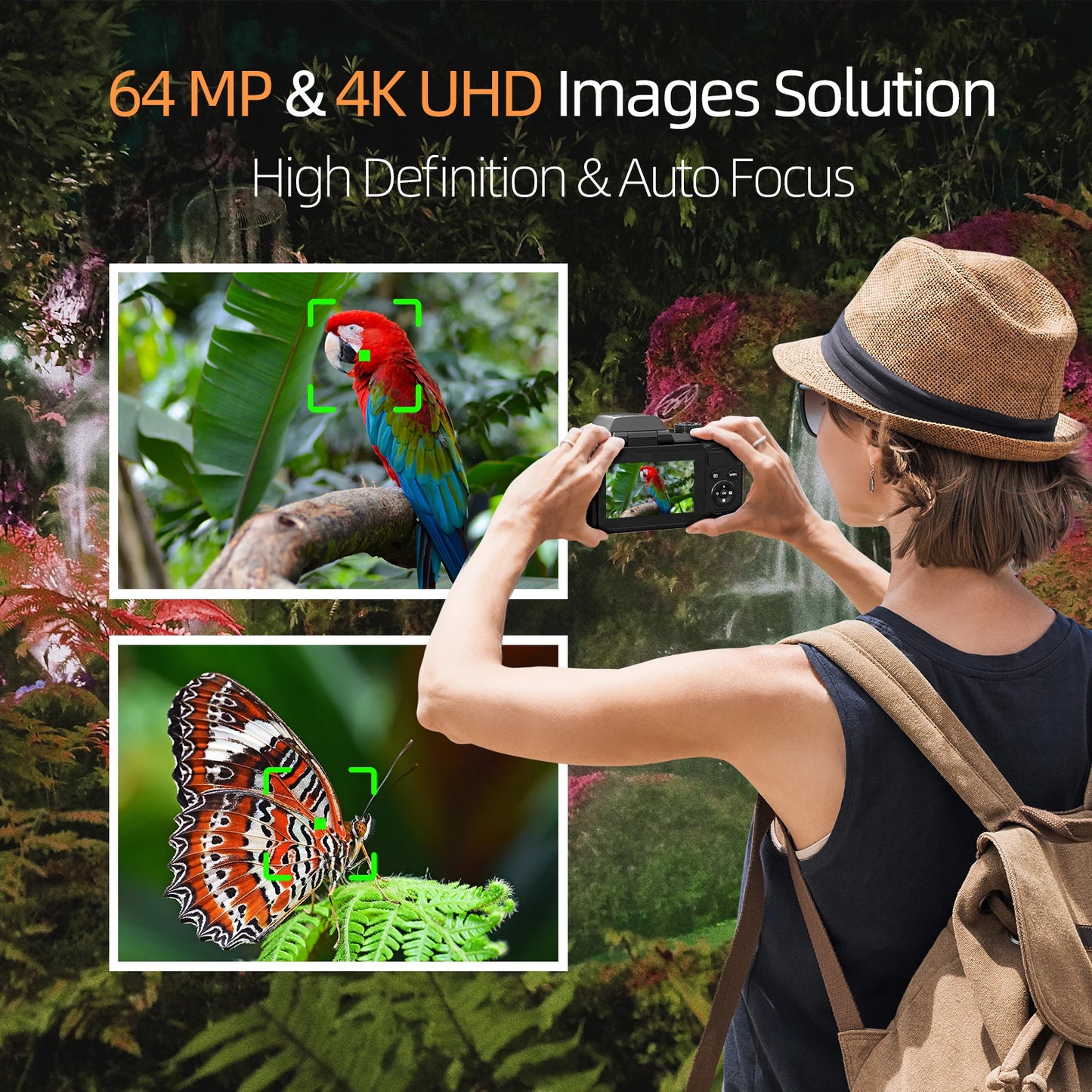 64MP Digital Camera for Photography, 4K Vlogging Camera with 3’’ Flip Screen,16X Digital Zoom,