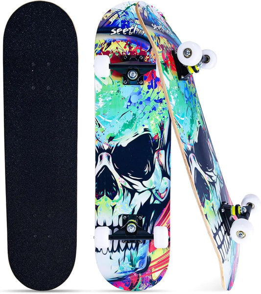 31''x8'' Complete Skateboard for Beginners & All Ages, 7-Layer Maple Deck, Double Kick Concave Design