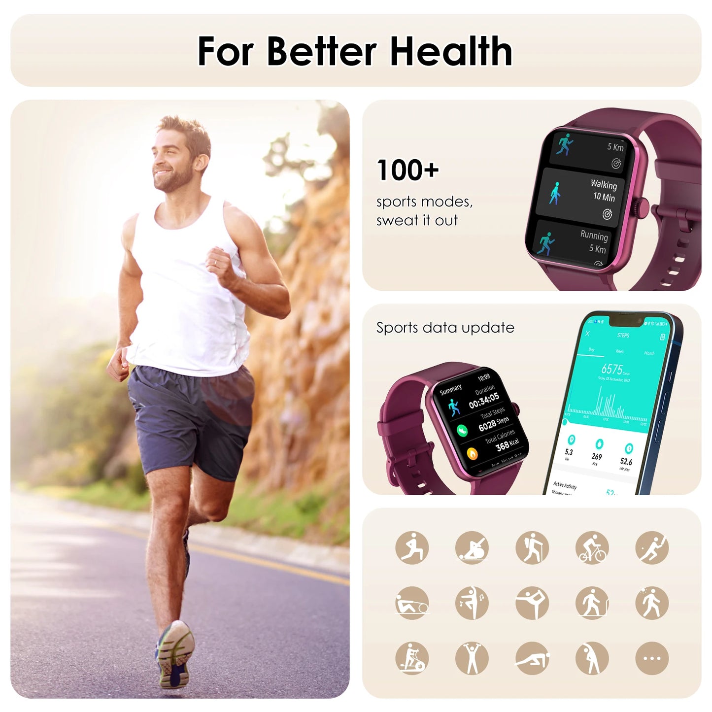 Bluetooth Call Smartwatch 1.85'' HD Display Fitness Sport Watch Heart Health Sleep