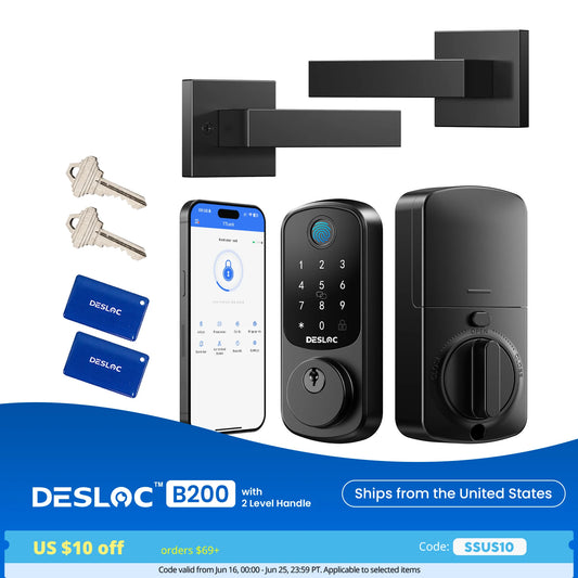 Fingerprint Smart Door Lock with 2 Lever Handles, App Control,