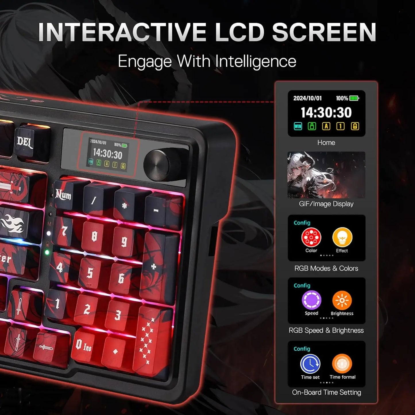 Redragon K719 PRO Wireless Gasket Gaming Hype Screen & Knob, 95 Keys Mechanical Keyboard,Easy-Control