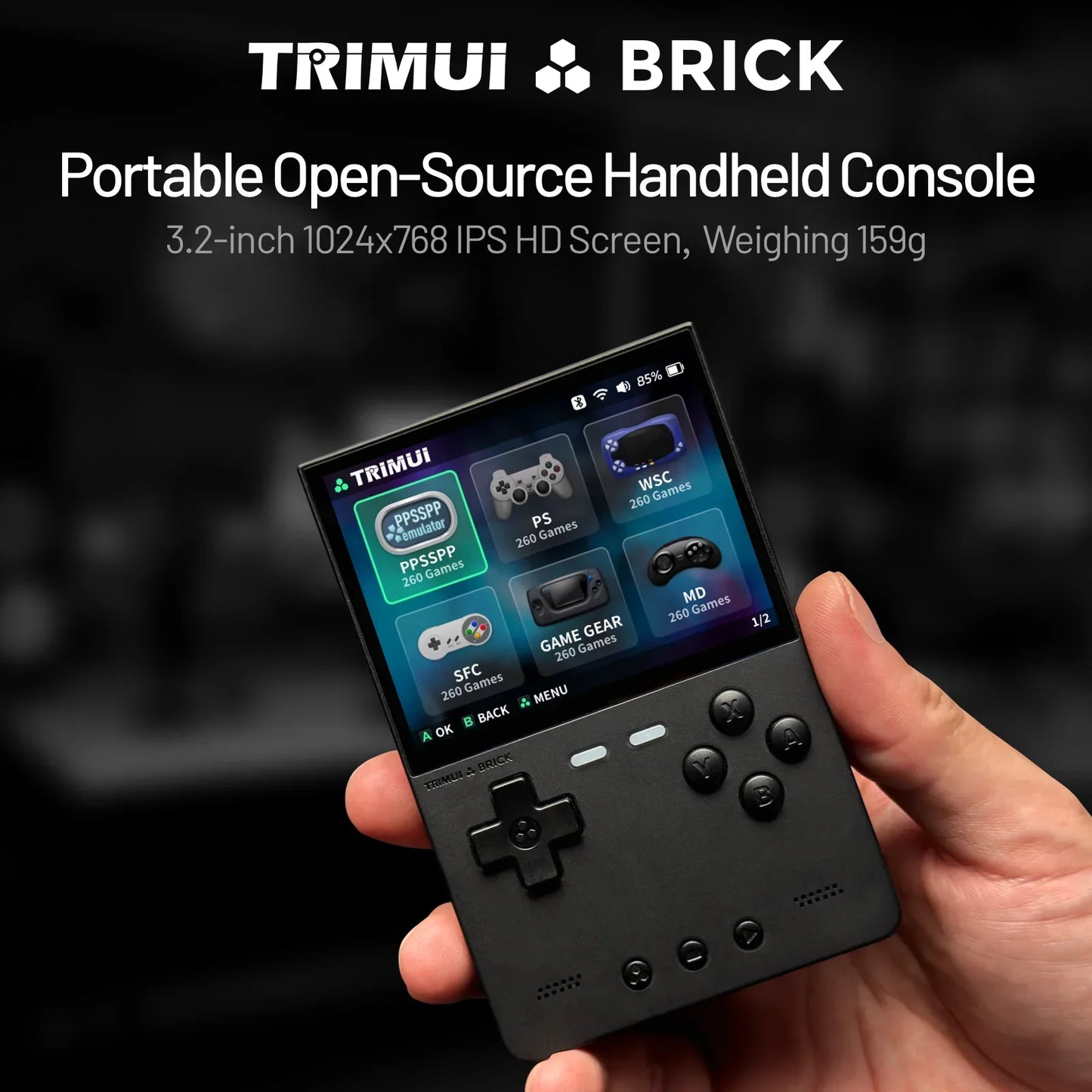 TRIMUI BRICK Handheld Game Console 3.2'' IPS Screen Linux System Trimui UI Metal Back Panel Key