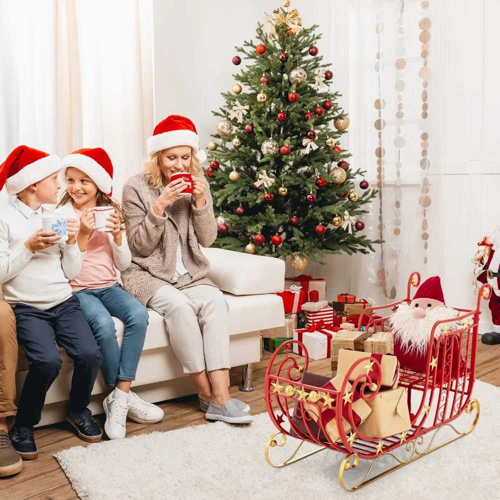 Red Santa Sleigh w/ Large Cargo Area for Gifts Metal Christmas Holiday Decor