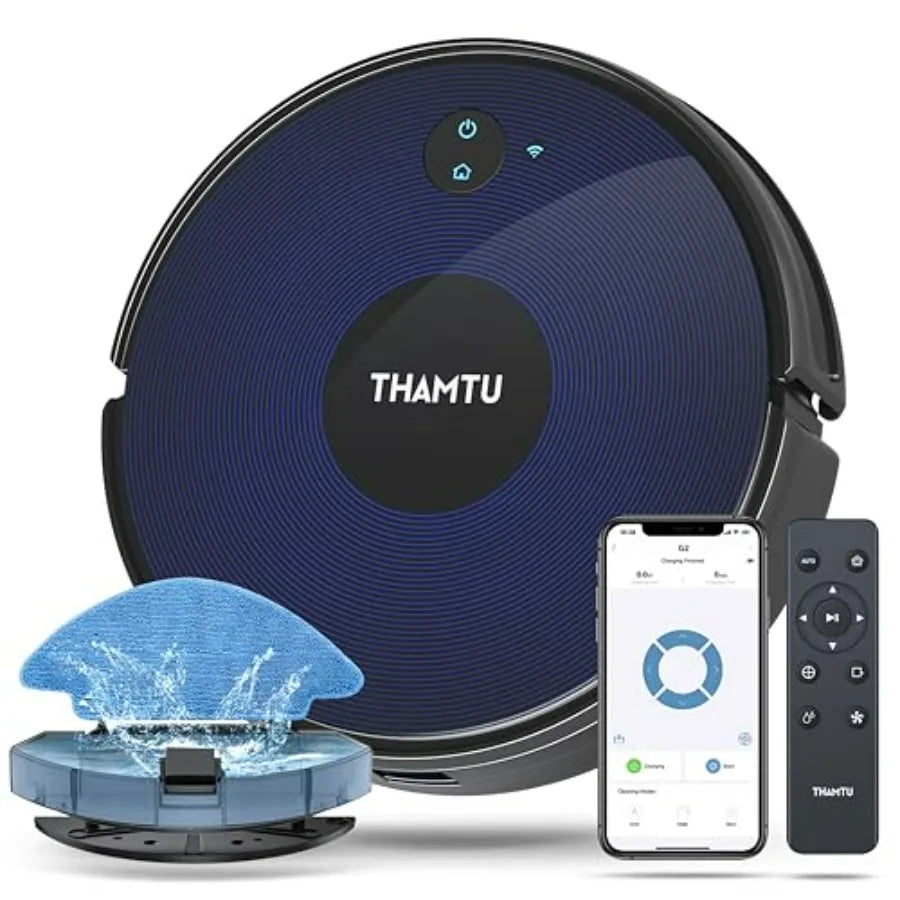 Robot Vacuum and Mop Combo for Hard Floors and Medium-Pile Carpets, Black Plastic, 100Min Runtime, Ultra-Thin Design with Tangl