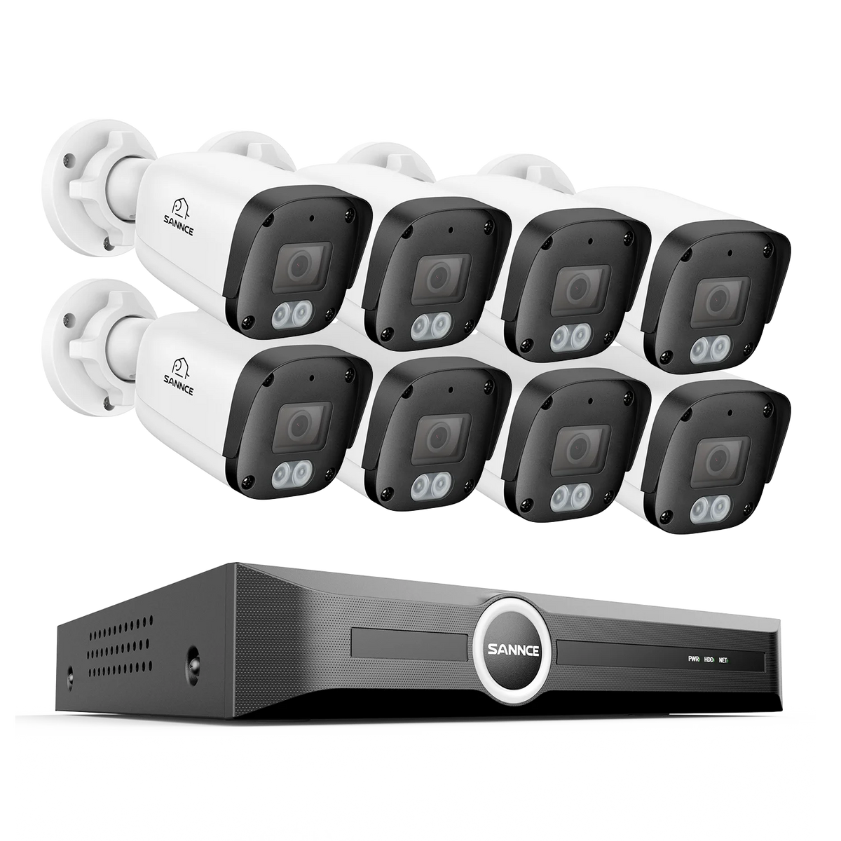 SANNCE 8MP PoE Security Camera Outdoor, IP67 8CH NVR with 2.8mm 4K Bullet Cameras, H.265 Built-in Mic, AI Human Vehicle Detection, Dual Light Night Vision Home Surveillance Cameras ONVIF