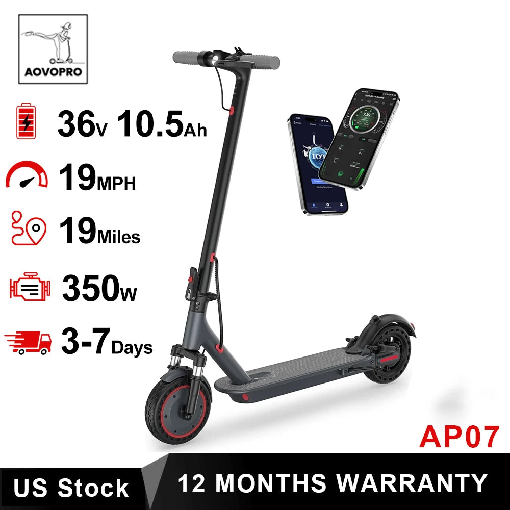 Electric Scooter 10.5Ah 19mph APP Smart Control Scooter 8.5inch 16miles Max Range
