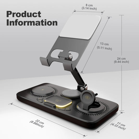7-in-1 Wireless Charger Stand Pad Magnetic Flexible Type-C 15W Fast Charging for iPhone AirPods Watch iPad Multiple Devices