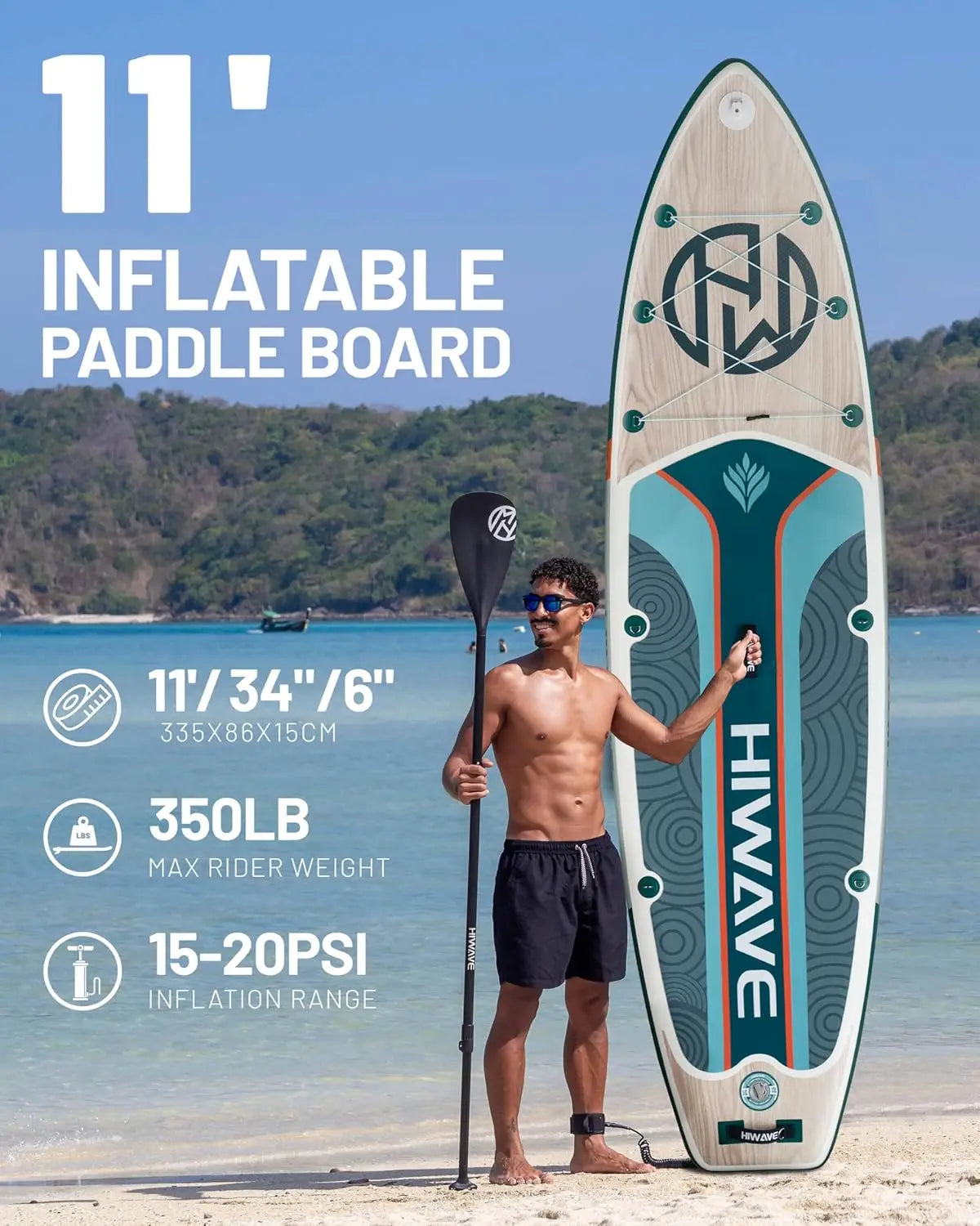 Inflatable Paddle Board 11 '* 34 "* 6" Extra Wide Sup Board, 350lb Capicity Paddle Board for Adults, Suitable for Sea and Lakes,