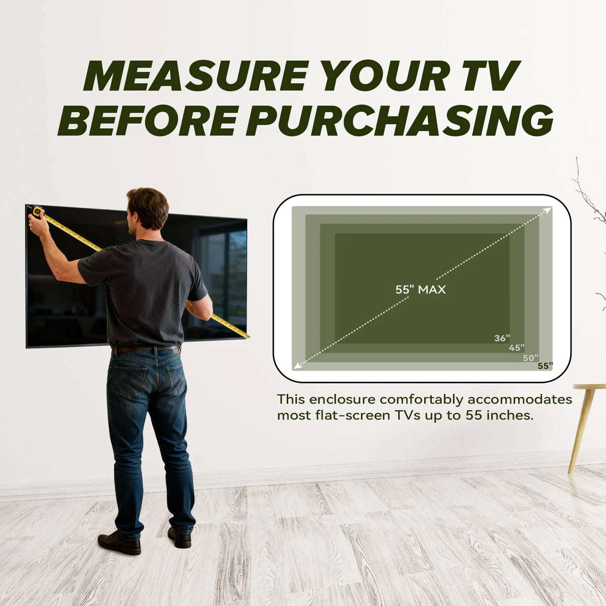 US Stock 55in Outdoor TV Enclosure 55'' Solid Wood Weatherproof TV Cover with Heavy-Duty Single-Arm Mount Television Mental Cover Case