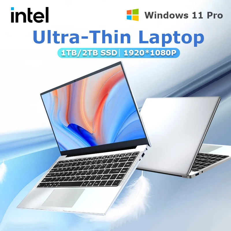 14.1" Ultra Slim Windows 11 Pro Laptop Computer intel Atom A3950 12GB RAM 1TB 2TB SSD Notebook PC