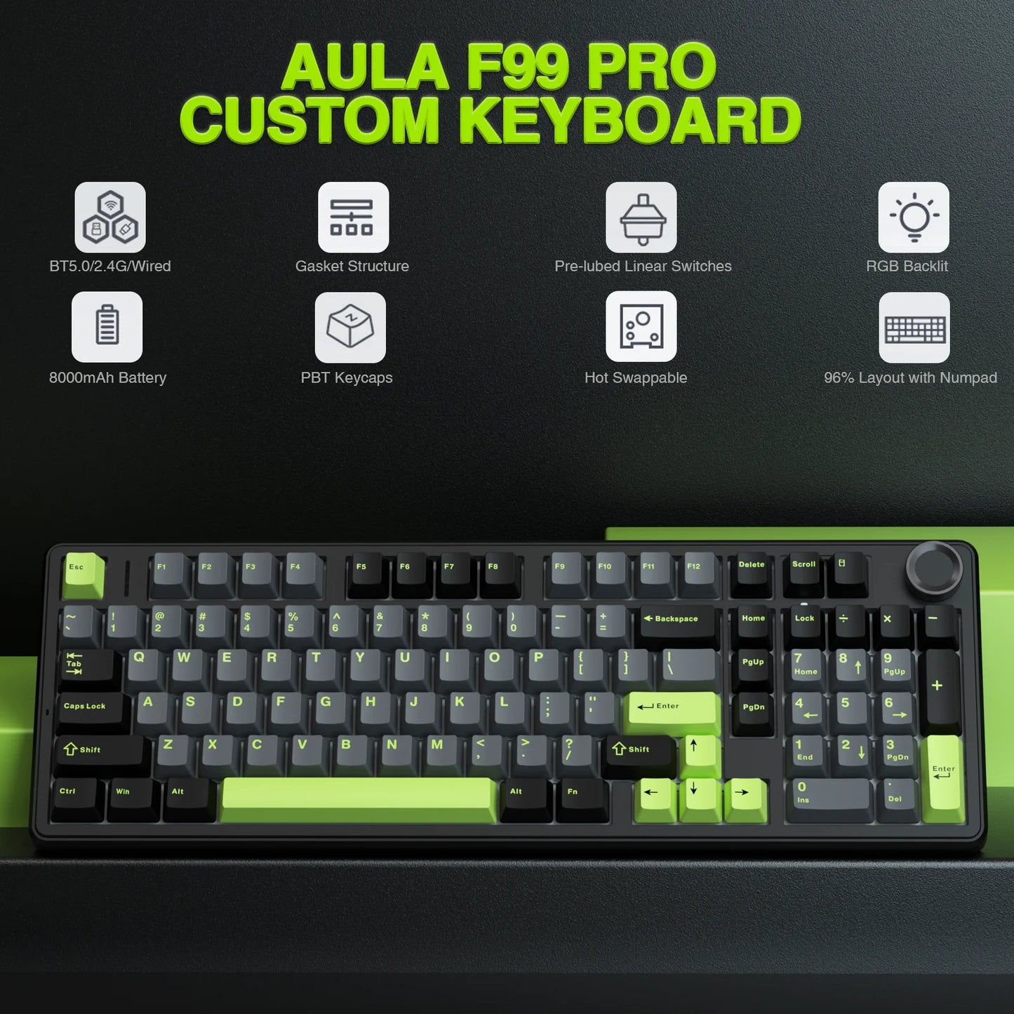 Wireless Gaming Keyboard Gasket Structure Compatible with 3/5 Pins
