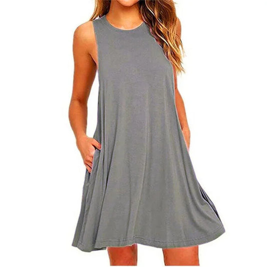 Women's Dress Summer Casual T Shirt Dresses Beach Cover up Plain Pleated