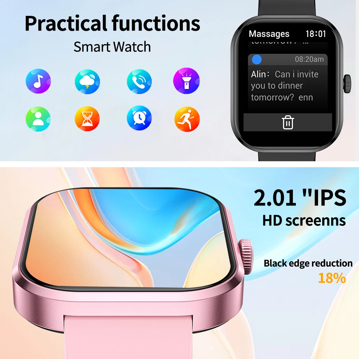 Smart watch with full touch screen, Bluetooth calling,