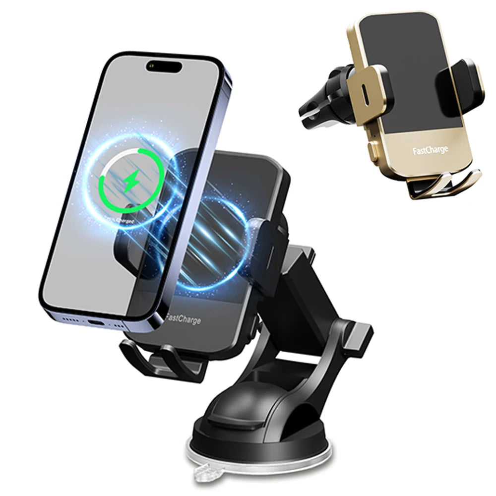 Wireless Car Charger Phone Holder 15W Fast Charge Station Mount Phone For IPhone 16 15 14 13 12