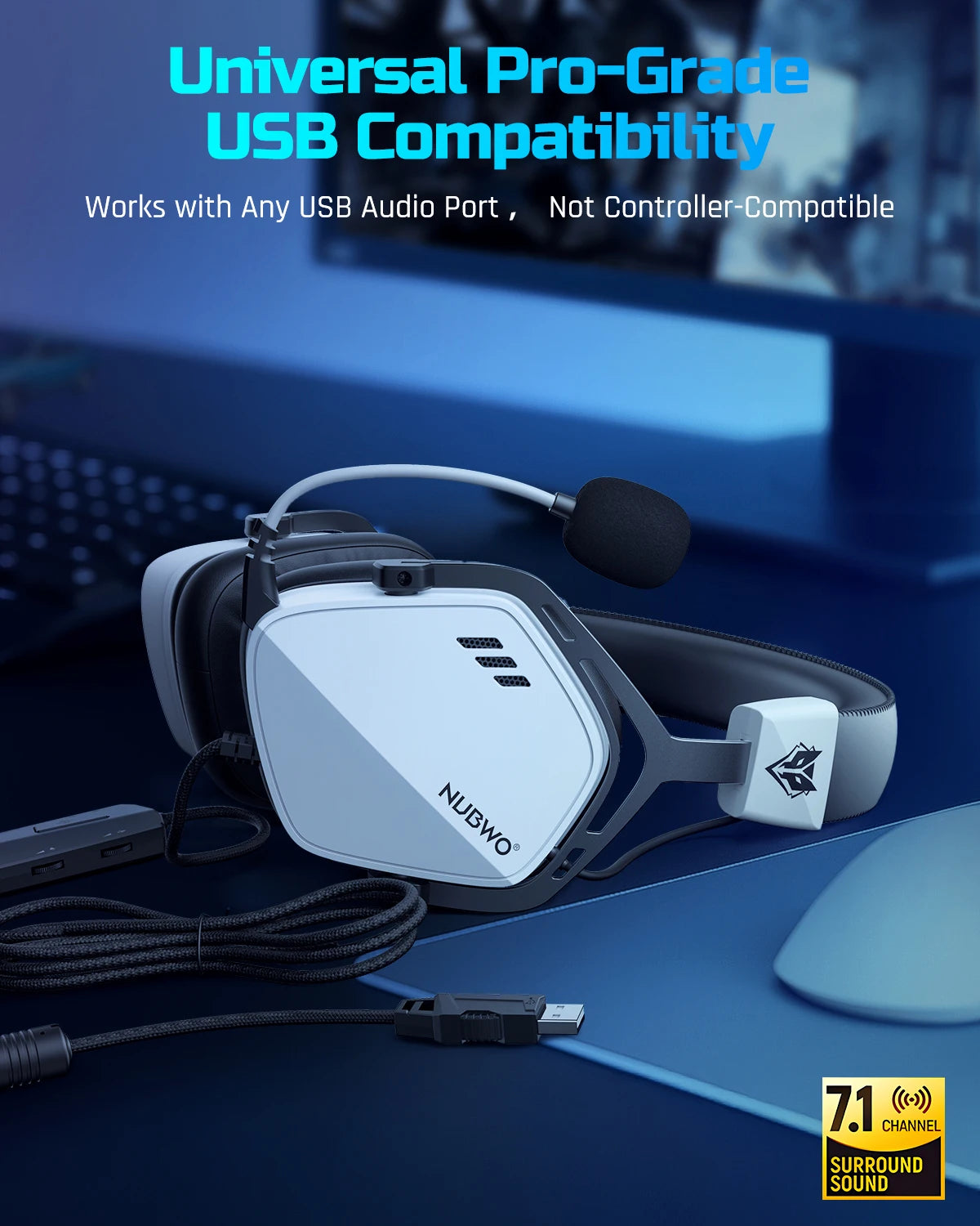 USB-A Gaming Headset with 7.1 Surround and FPS Sound Wired Headphones with Noise Canceling Mic
