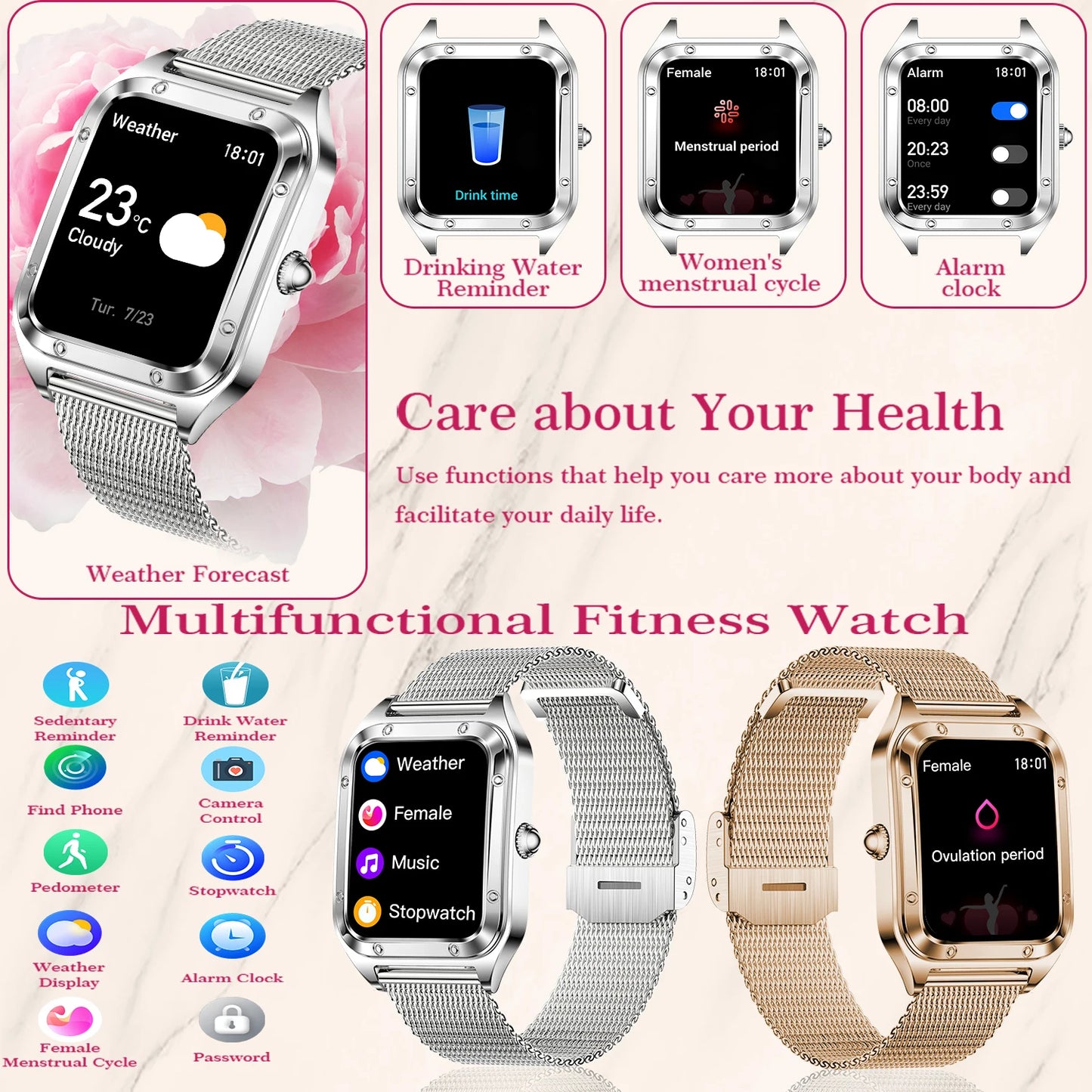 Women Smart Watch(Answer/Make Call)for iPhone/Android, Fitness Tracker/100+Sports