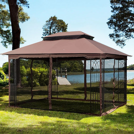13x10 Outdoor Patio Gazebo Canopy Tent With Ventilated Double Roof And Mosquito net