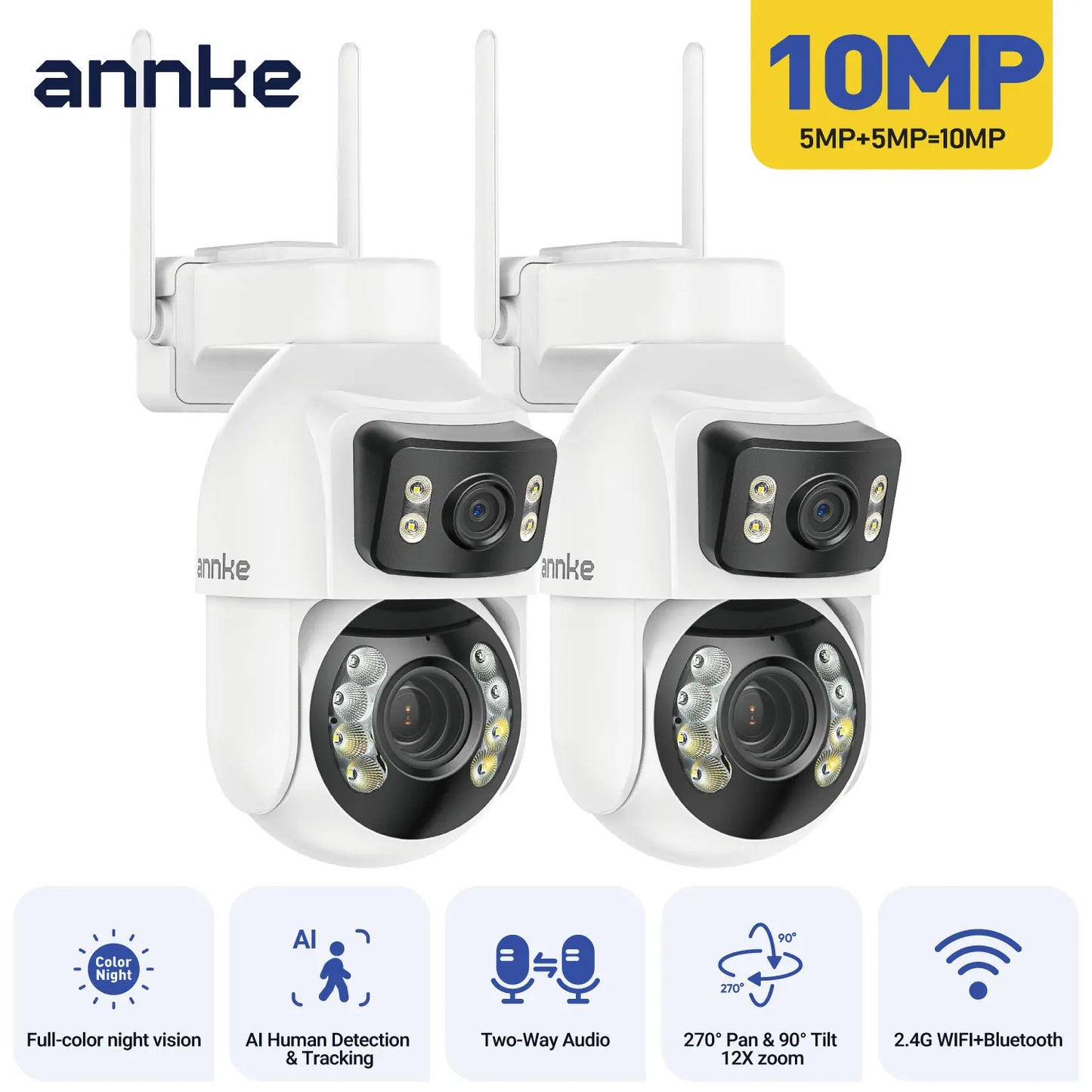 10MP Dual-Lens PTZ Security Camera 12X Zoom Wifi Camera AI Human Tracking 1/2/4 PCS 2.4G wireless camera outdoor