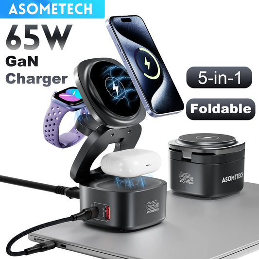 Fast Charger For Macbook Samsung Magnetic 5 in 1 Foldable Wireless Charger Station For iPhone 16 iWatch Airpod