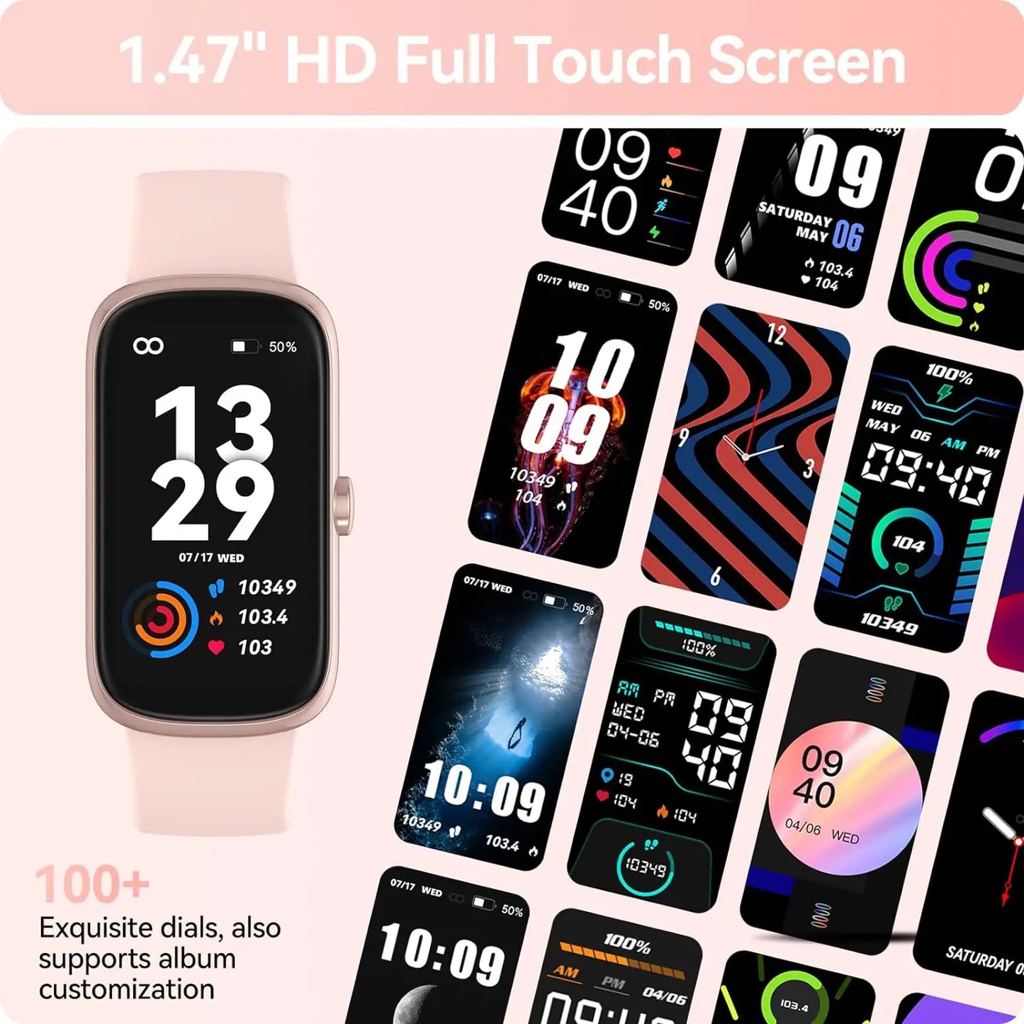 Fitness Tracker with Heart Rate Blood Oxygen Sleep Monitor, IP68 Waterproof Activity , smart Watches for Women Men