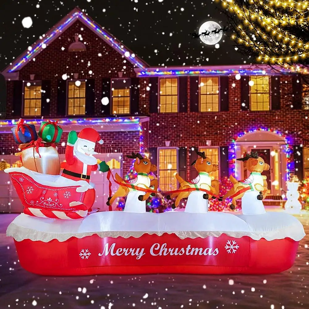 10FT Inflatable Santa Claus Sleigh with Elk LED Lights Outdoor Christmas Decorations