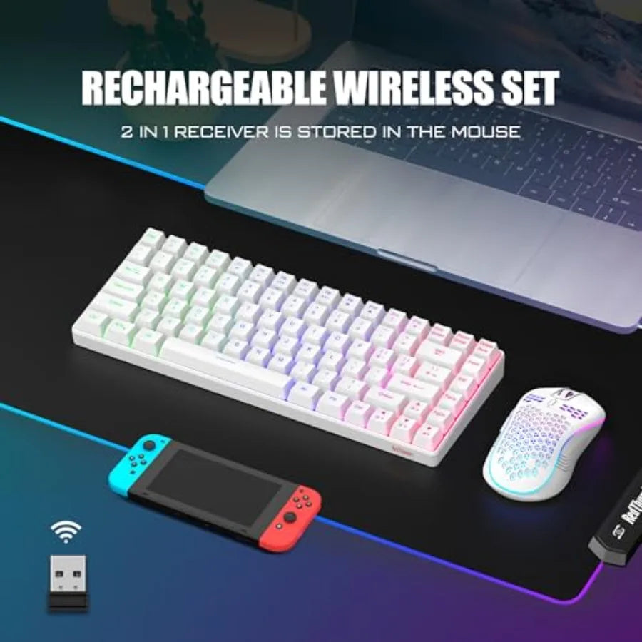 K84 Wireless Keyboard and Mouse Combo, Rainbow Backlit Rechargeable Battery, 75% Layout TKL Ultra Compact Gaming Keyboard and L
