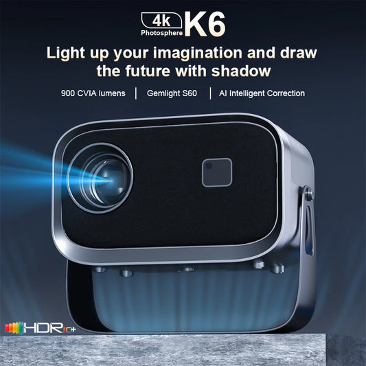 K6 Portable Projector with WiFi BT,1080P HD 4K Support, Smart Projector Built-in Apps, Mini Projector for Outdoor Home Movie