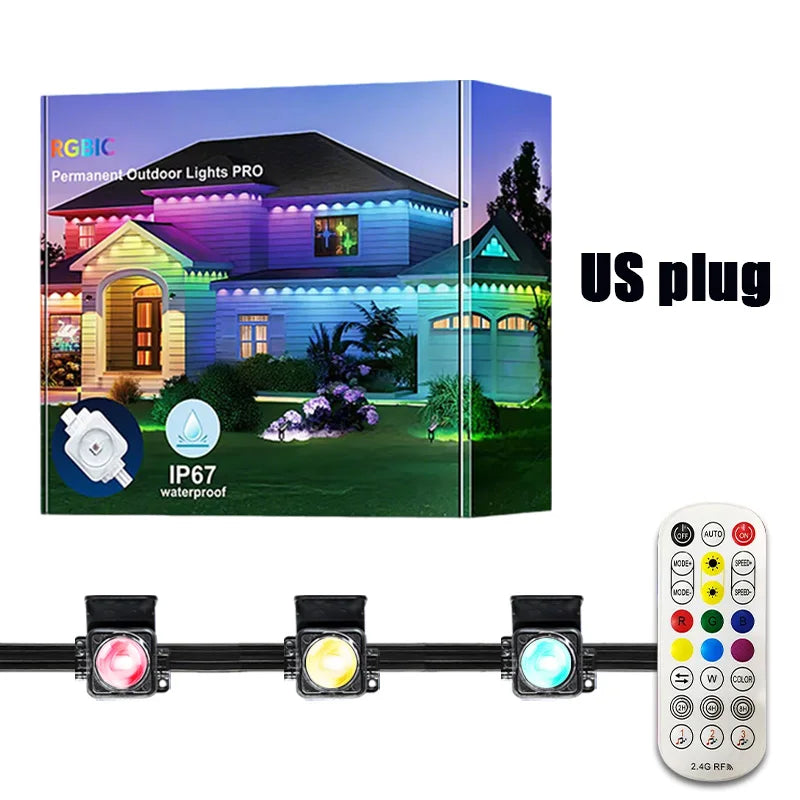 Smart Permanent Outdoor Lights For House Smart RGB+IC Eave Lights with Remote APP Control