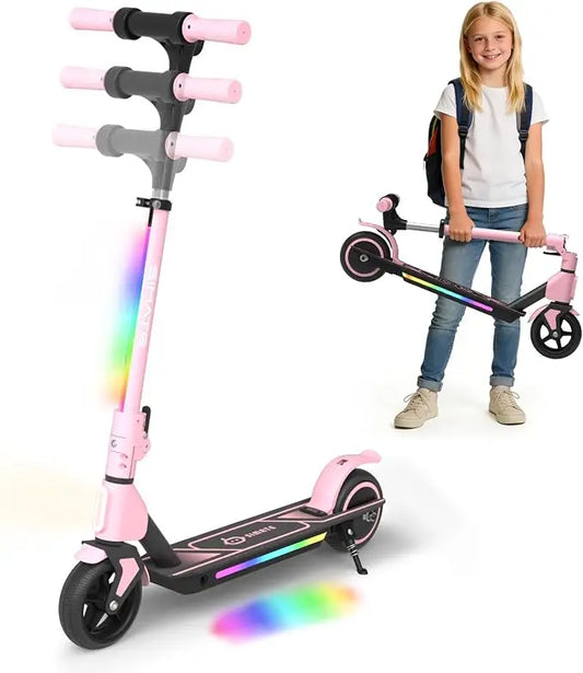 Electric Scooter for Kids Age 6-14,  3 Adjustable Height with LED Display, Front Light & Deck Lights, Lightweight Foldable Scooter with Dual Brake System