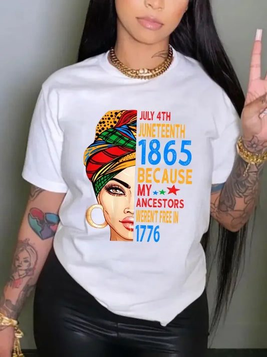 Plus Size Juneteenth T-Shirt for Women, Short Sleeve Crew Neck Casual Top