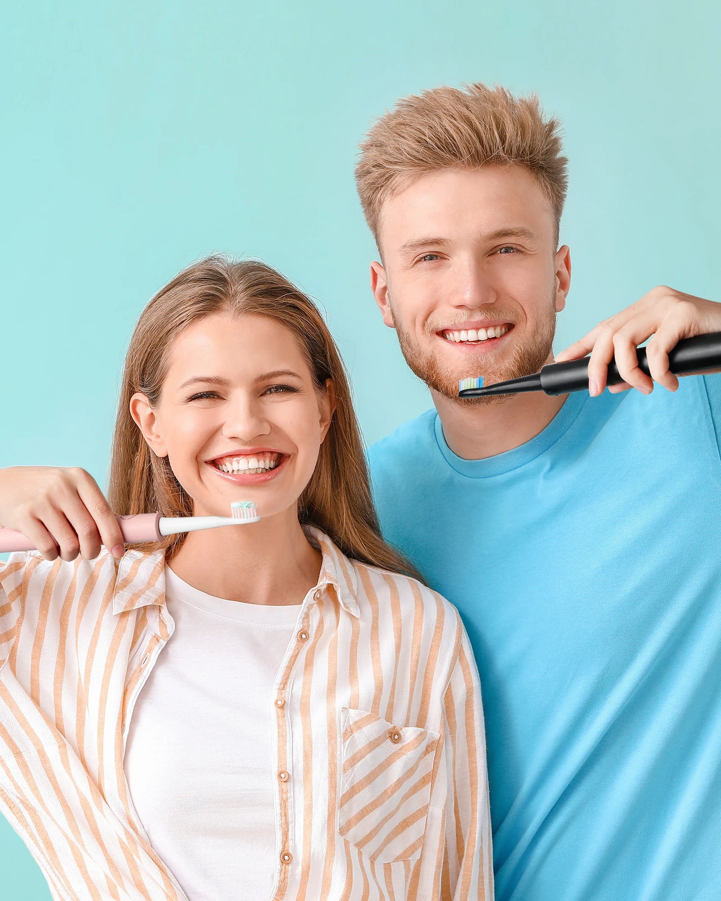 Sonic Electric Toothbrush E11 Waterproof USB Charge With 8 Brush Replacement Heads Black and Pink Set for Couple